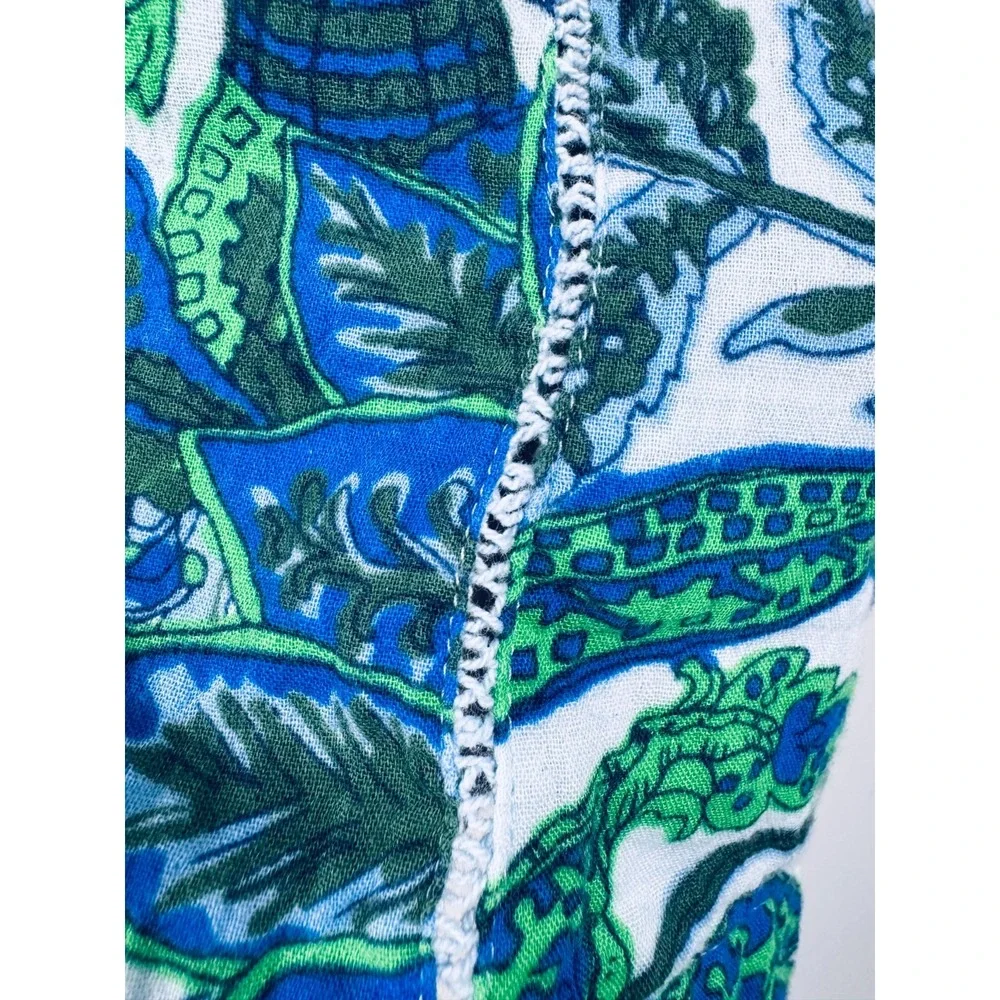 Talbots Aqua Club Cover Up Top XL Blue Green Floral Cotton Popover Swim Resort